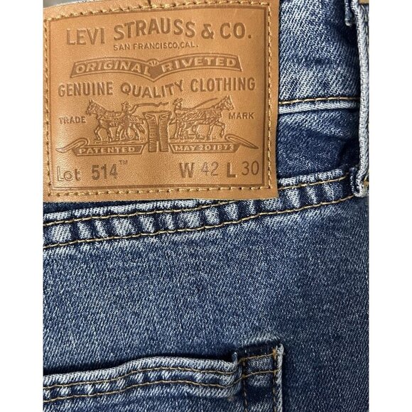 Levis 514 Straight Stretch Jeans Big E 42 x 30 New Regular Fit Blue Medium Wash - Picture 4 of 8